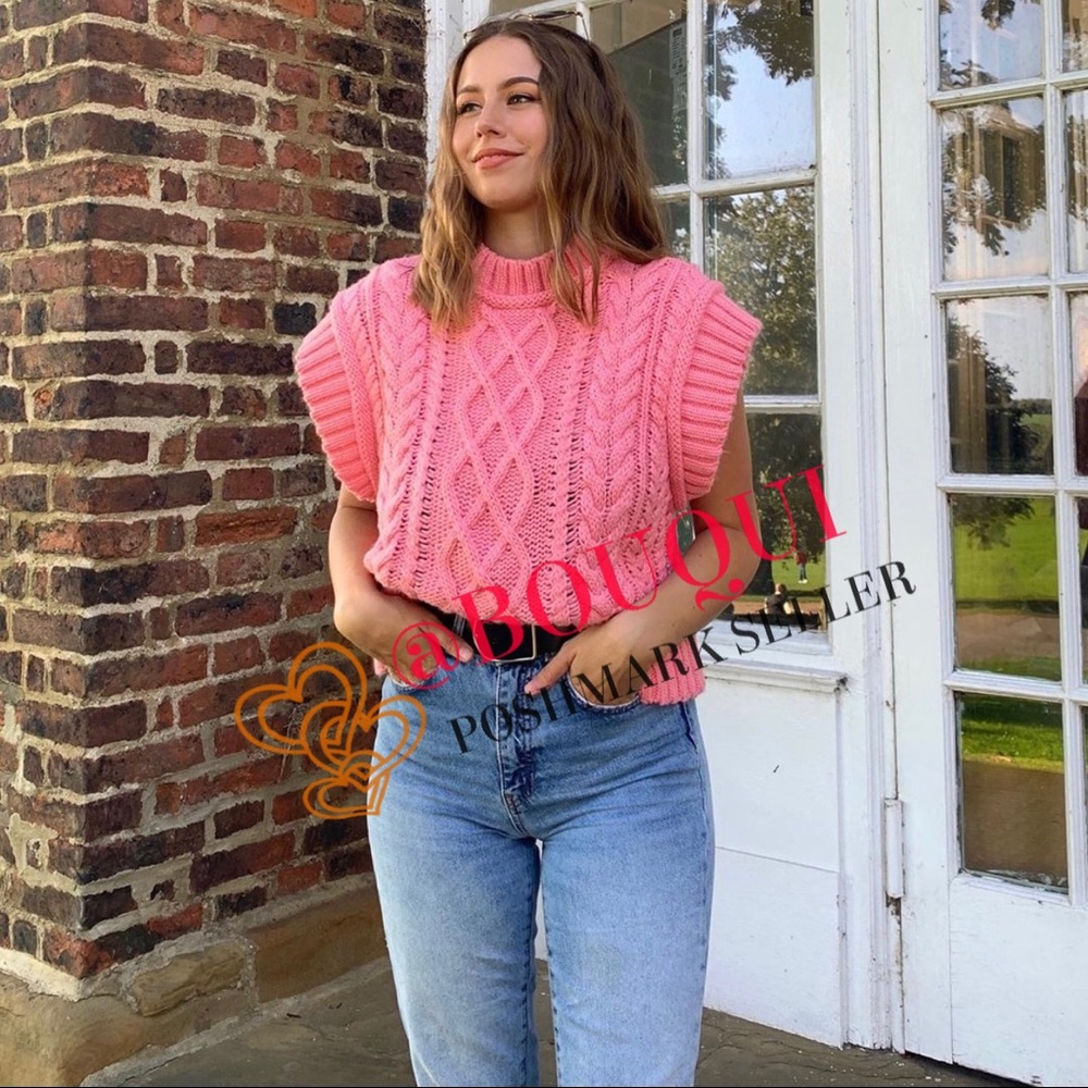 BLOGGERS FAV ZARA CABLE KNIT PINK VEST SWEATER - Picture 11 of 16